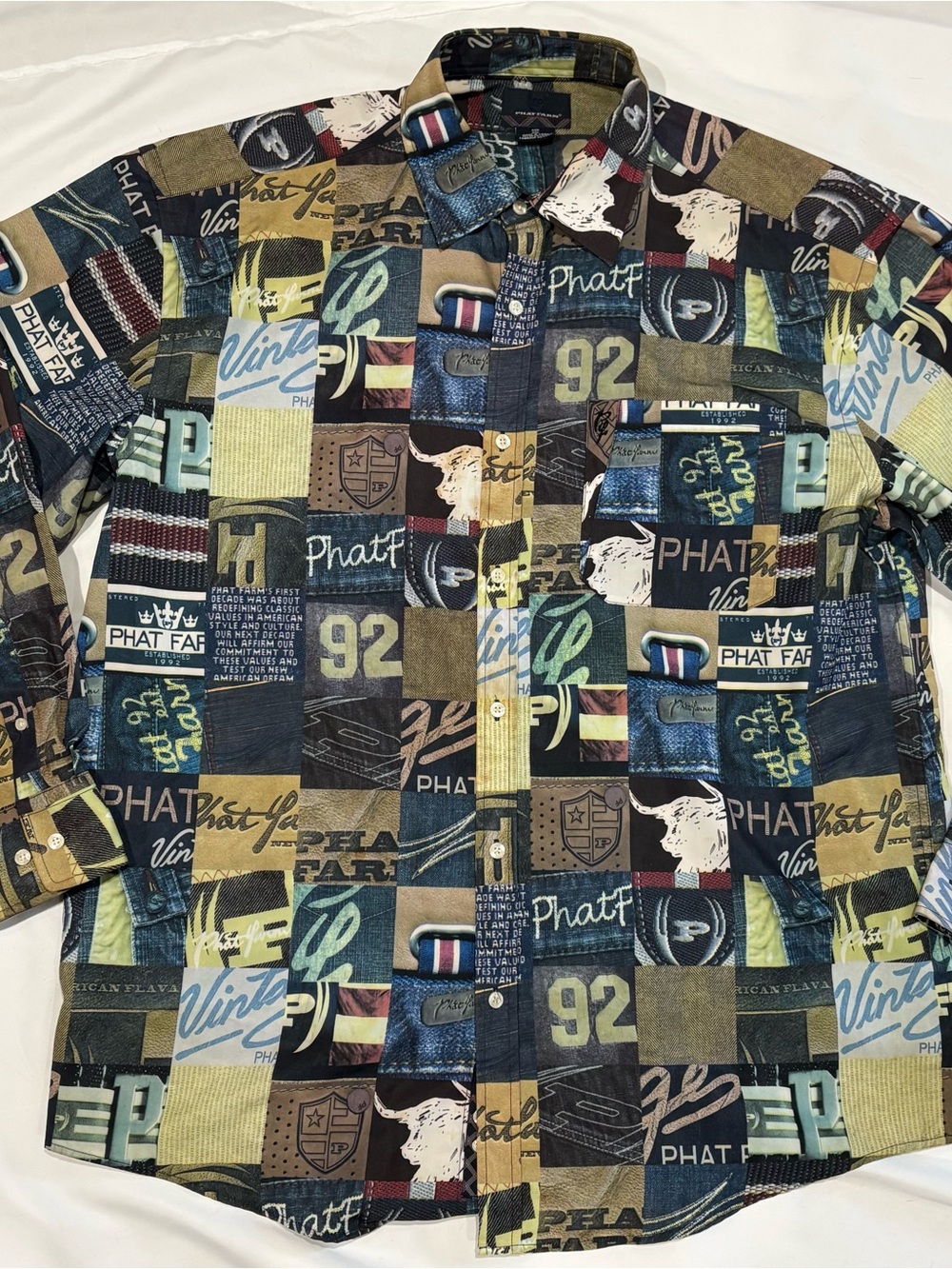VTG Phat Farm Button Up Shirt Mens XXL Long Sleeve All Over Print Hip Hop Y2K 90 - Picture 5 of 10
